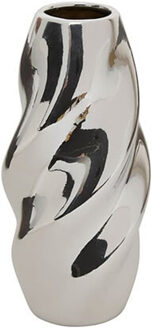 Atmosphera Bloemenvaas Silver Sky - zilver - keramiek - D10 x H21 cm - moderne vorm