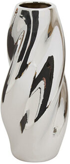 Atmosphera Bloemenvaas Silver Sky - zilver - keramiek - D11 x H28 cm - moderne vorm