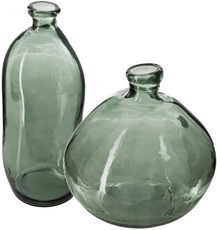 Atmosphera bloemenvazen set - 2x - groen - organische vorm - glas - Vazen