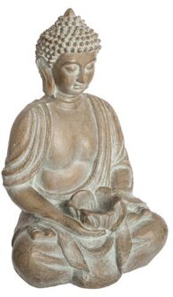 Atmosphera Boeddha beeld zittend - binnen/buiten - kunststeen - beige gebleekt - 39 cm - Beeldjes