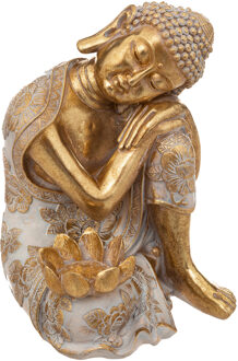 Atmosphera Boeddha beeldje - binnen/buiten - polyresin - 23 cm - goud