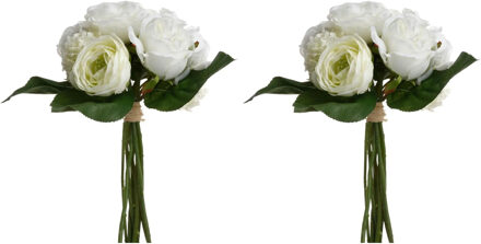 Atmosphera Boeket kunstbloemen/bruidsboeket - 2 Stuks - Wit - 30 cm
