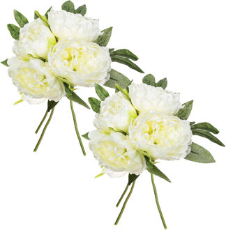 Atmosphera boeket van pioenrozen kunstbloemen - 8 stuks - ivoor wit - H30 cm - witte bloemen