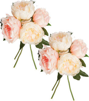 Atmosphera boeket van pioenrozen kunstbloemen - 8 stuks - roze - H30 cm - lichtroze bloemen