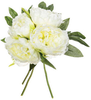 Atmosphera boeket van pioenrozen kunstbloemen - ivoor wit - hoogte 30 cm - witte bloemen Ivoorwit