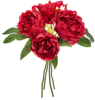 Atmosphera boeket van pioenrozen kunstbloemen - rood - hoogte 30 cm - rode bloemen