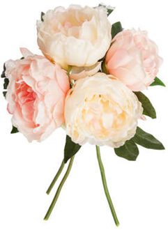 Atmosphera boeket van pioenrozen kunstbloemen - roze - hoogte 30 cm - lichtroze bloemen