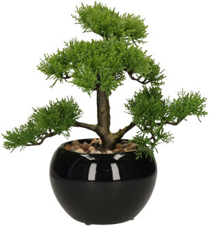 Atmosphera bonsai boompje in keramische pot - 36 cm - pvc - groen - kunstplant - Kunstplanten