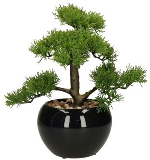 Atmosphera bonsai boompje in keramische pot - 36 cm - pvc - groen - kunstplant - Kunstplanten