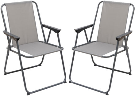 Atmosphera camping/strand stoel - 2x - aluminium - inklapbaar - grijs - L52 x B55 x H75 cm