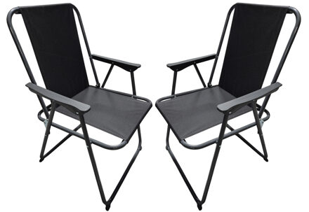 Atmosphera camping/strand stoel - 2x - aluminium - inklapbaar - zwart - L52 x B55 x H75 cm