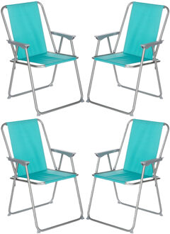 Atmosphera camping/strand stoel - 4x - aluminium - inklapbaar - blauw - L52 x B55 x H75 cm