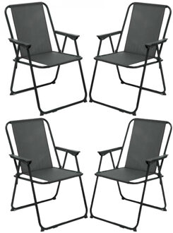 Atmosphera camping/strand stoel - 4x - aluminium - inklapbaar - zwart - L52 x B55 x H75 cm