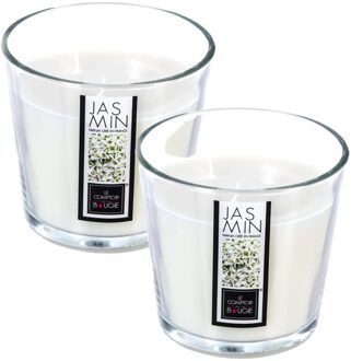 Atmosphera Candles Geurkaars - 2x - in glas - jasmijn aroma - 40 branduren - 13 x 12 cm