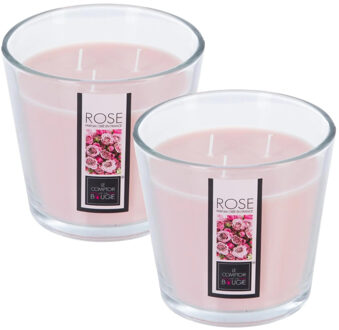 Atmosphera Candles Geurkaars - 2x - in glas - rozen bloemen aroma - 40 branduren - 13 x 12 cm