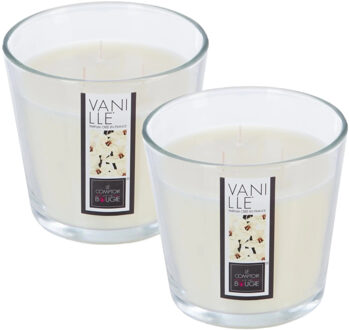 Atmosphera Candles Geurkaars - 2x - in glas - vanille aroma - 40 branduren - 13 x 12 cm