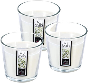 Atmosphera Candles Geurkaars - 3x - in glas - jasmijn aroma - 40 branduren - 13 x 12 cm