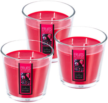 Atmosphera Candles Geurkaars - 3x - in glas - rood fruit aroma - 40 branduren - 13 x 12 cm