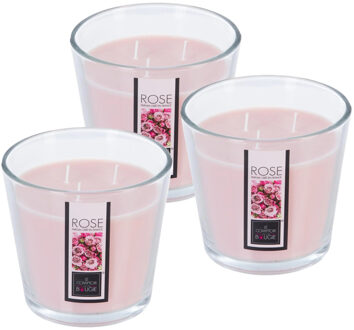 Atmosphera Candles Geurkaars - 3x - in glas - rozen bloemen aroma - 40 branduren - 13 x 12 cm