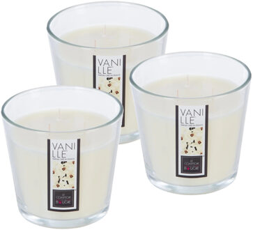 Atmosphera Candles Geurkaars - 3x - in glas - vanille aroma - 40 branduren - 13 x 12 cm
