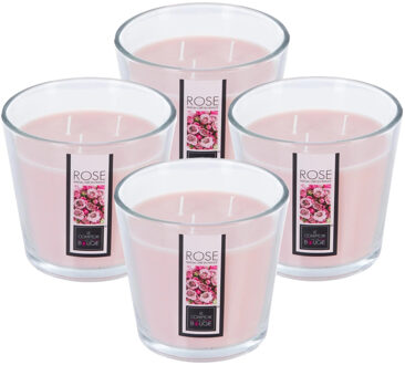 Atmosphera Candles Geurkaars - 4x - in glas - rozen bloemen aroma - 40 branduren - 13 x 12 cm