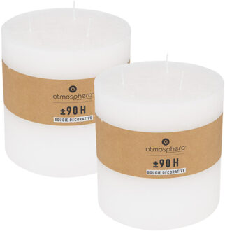 Atmosphera Cilinderkaars / stompkaars groot - 2x - wit - 3 lonten - 14 x 14 cm - 90 branduren