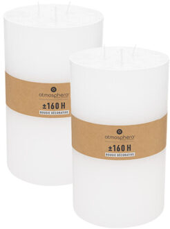 Atmosphera Cilinderkaars / stompkaars groot - 2x - wit - 3 lonten - 14 x 23 cm - 160 branduren