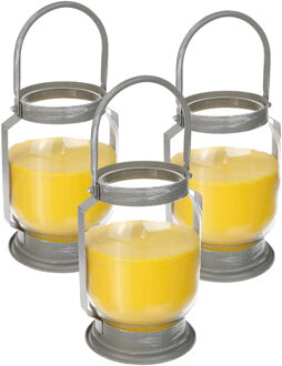 Atmosphera Citronella kaars/lantaarn - 3x stuks - in glas - 65 branduren - geurkaars citrus geur