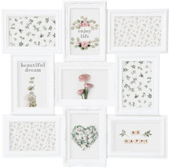 Atmosphera Collage fotolijst - 9x foto van verschillende formaten - wit - wand - 50 x 50 cm - Fotolijsten