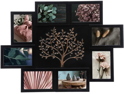 Atmosphera Collage fotolijst met levensboom - voor 8x foto van 10 x 15 cm - zwart - foto frame - 61 x 46 cm