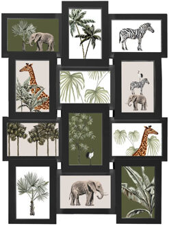 Atmosphera Collage fotolijst voor 12x foto - voor 10 x 15 cm - zwart - foto frame - 46 x 61 cm - Fotolijsten