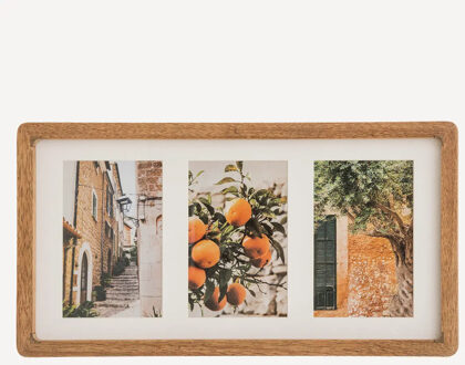 Atmosphera Collage fotolijst voor 3x foto - voor 10 x 15 cm fotos - Mango hout - beige - 40 x 21 cm