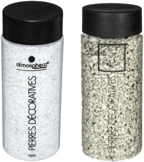 Atmosphera Decoratie steentjes - 2x potjes - wit en beige - 750 gr - Steenkorrels - vulmateriaal