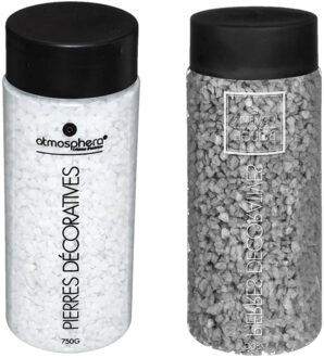 Atmosphera Decoratie steentjes - 2x potjes - wit en grijs - 750 gr - Steenkorrels - vulmateriaal