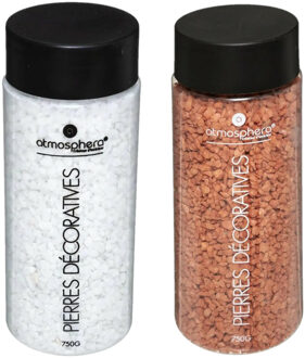 Atmosphera Decoratie steentjes - 2x potjes - wit en koraal - 750 gr - Steenkorrels - vulmateriaal