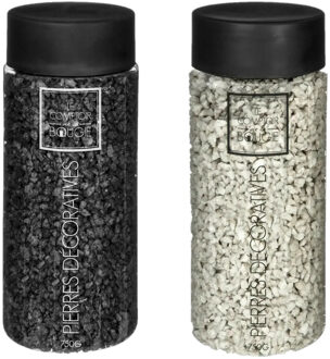 Atmosphera Decoratie steentjes - 2x potjes - zwart en beige - 750 gr - Steenkorrels - vulmateriaal