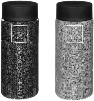 Atmosphera Decoratie steentjes - 2x potjes - zwart en grijs - 750 gr - Steenkorrels - vulmateriaal