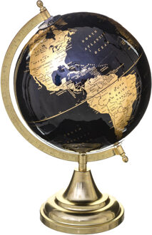 Atmosphera Decoratie wereldbol/globe zwart/goud op metalen voet D20 x H33 cm