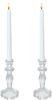Atmosphera Decoration kaarsen kandelaar Decoglass - 2x - voor dinerkaarsen - glas - transparant - 10 x 20 cm