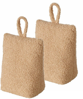 Atmosphera Deurstopper gewicht - 1 kg - lichtbruin - pluche/teddy stof - 2x10 cm - deur open