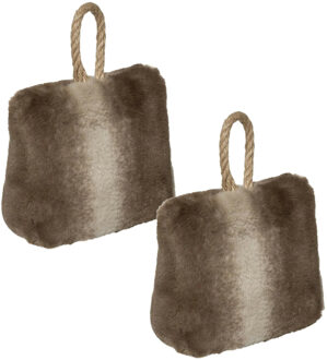 Atmosphera Deurstopper - Multipak van 2x stuks - nep bont - bruin - 17 cm - houdt deur tegen - gewic