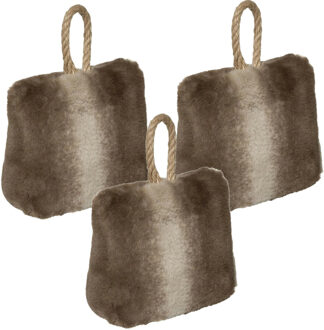 Atmosphera Deurstopper - Multipak van 3x stuks - nep bont - bruin - 17 cm - houdt deur tegen - gewic