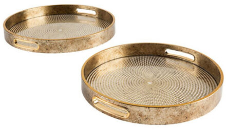 Atmosphera Dienblad/kaarsenplateau - set van 2x stuks - goud - polyurethaan - D31/D35 cm - rond