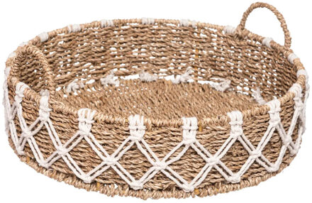 Atmosphera Dienblad/serveer plateau - Dia 38 cm - gevlochten en macrame - Naturel look - Metalen frame