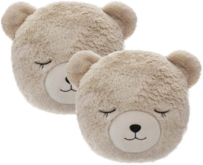 Atmosphera Dieren sierkussen kinderkamer - 2x - beer beige - 27 cm - polyester