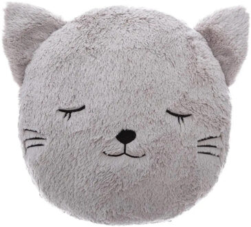 Atmosphera Dieren sierkussen kinderkamer - kat/poes grijs - 27 cm - polyester