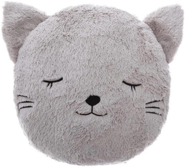 Atmosphera Dieren sierkussen kinderkamer - kat/poes grijs -AƒaEs 27 cm - polyester - Sierkussens