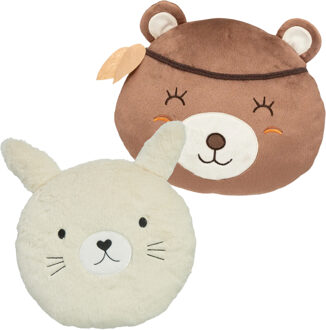 Atmosphera Dieren sierkussens kinderkamer - bruine beer en konijn - 30 cm - polyester