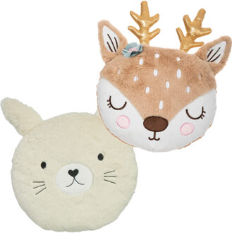 Atmosphera Dieren sierkussens kinderkamer - hertje en konijn - 30 cm - polyester