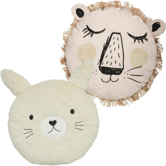 Atmosphera Dieren sierkussens kinderkamer - leeuw en konijn - 30 cm - polyester